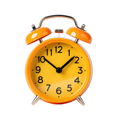a ringing bright yellow alarm clock on a white isolated background