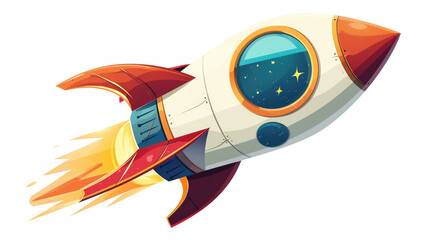 Cartoon rocket space ship take off, isolated on transparent