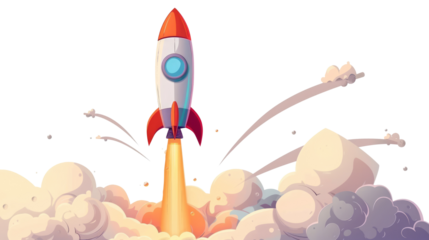 Cartoon rocket space ship take off, isolated on transparent