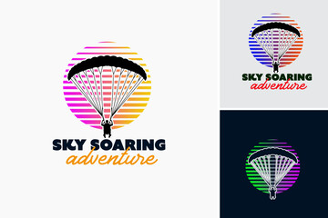 Sky Soaring Adventure Logo Template epitomizes thrill and excitement, perfect for adventure sports companies or aviation clubs. - obrazy, fototapety, plakaty