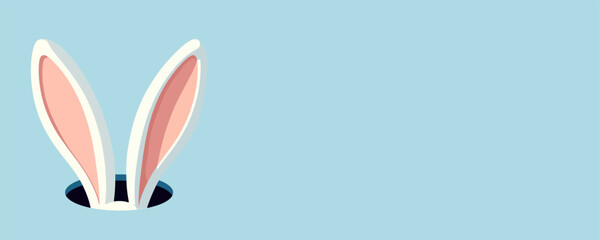White rabbit ear on pastel blue background. Easter day. vector