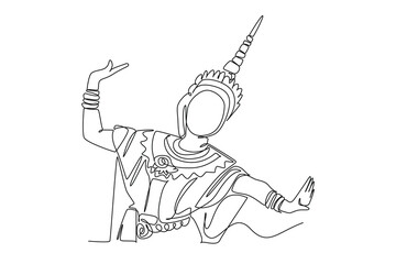 Simple continuous line drawing traditional culture icon. Picture of traditional Thai dance. Simple line. International Traditional Culture minimalist concept.