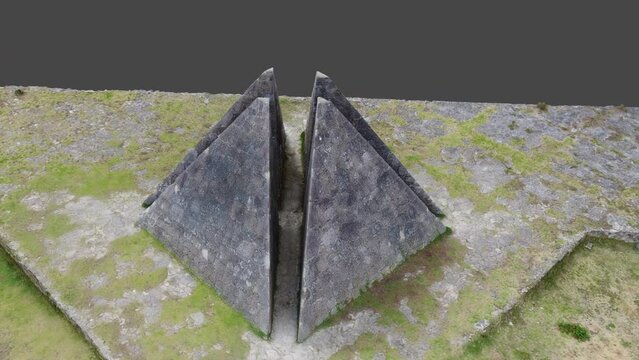 Photogrammetry drone model of a pyramid, land survey with drones, 3D representation, circling around a 3D model with texture and color, circling animation