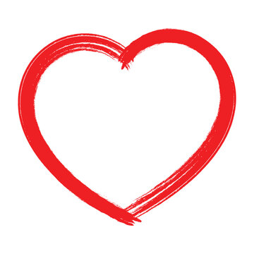 hand drawn heart shape. red love symbol drawn by paint brush. transparent vector.