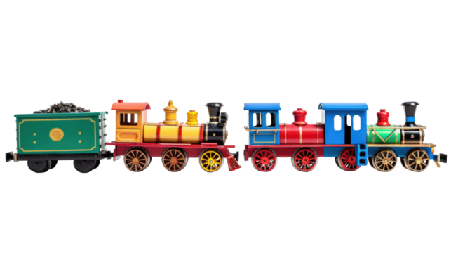 Vintage train on railroad isolated on transparent background