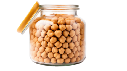 chickpeas in glass jar isolated on a white background