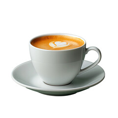 Freshly brewed coffee in white ceramic cups from top view isolated on transparent background PNG. Studio photography with copy space. Coffee shop concept design for menu, poster, and advertisement.