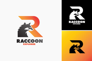 Raccoon Explorer Logo: The letter R cleverly integrates with a raccoon, embodying curiosity and adventure, perfect for brands embracing exploration and discovery. - obrazy, fototapety, plakaty