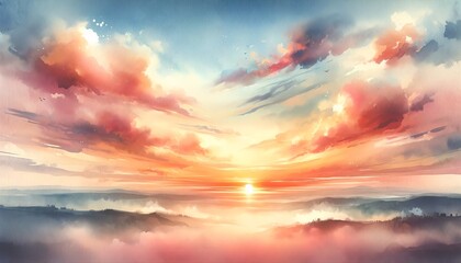 Fototapeta premium Watercolor Painting of a Sunrise Sky Wallpaper