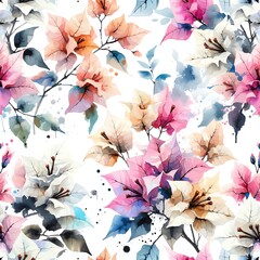 Watercolor Painting Pattern of Bougainvillea Flowers