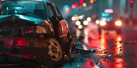 car crash night city emergency severe - obrazy, fototapety, plakaty
