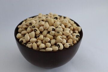 Dried cowpea vegetable Jumbo, close-up with white background