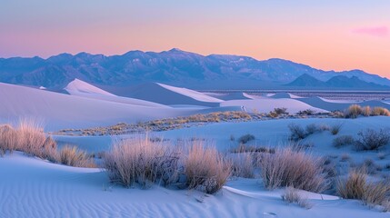 A serene desert landscape at twilight