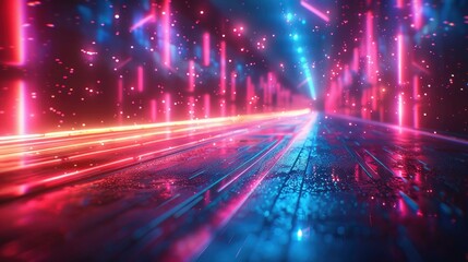 3d Dark abstract futuristic background. Neon lines, glow. Neon lines, shapes. Pink and blue glow