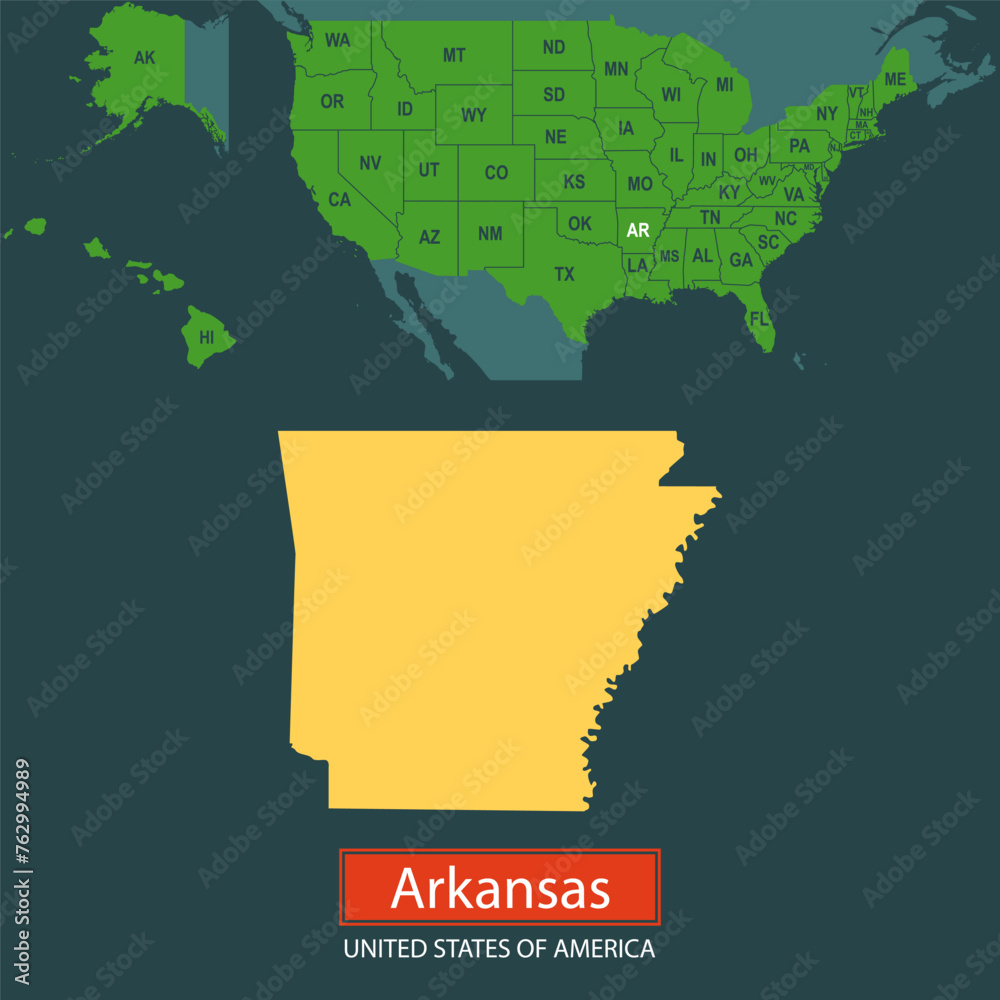 Wall mural united states of america, arkansas state, map borders of the usa arkansas state.