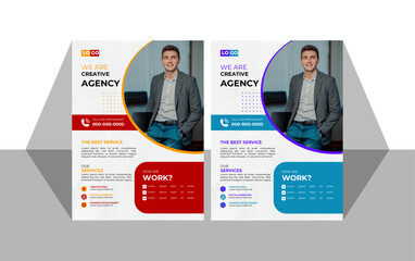 Creative Flyer Design A4 Size. Corporate business flyer template design set with blue, orange, red and yellow color. marketing, business proposal, promotion, advertise, publication, cover page. 
