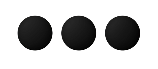 five different round black stickers on white isolated background