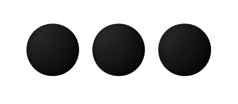five different round black stickers on white isolated background