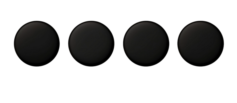 five different round black stickers on white isolated background