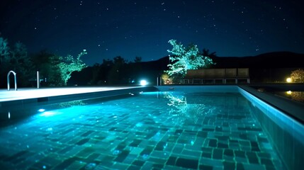 ナイトプール、夜のプール、余白・コピースペースのある背景