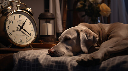 A peaceful scene unfolds as a labrador dog sleeps soun - obrazy, fototapety, plakaty