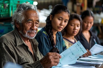Volunteers of Various Ages and Ethnicities Assisting at Polling Station