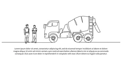 One line continuous of concrete mixer. Minimalist style vector illustration in white background.