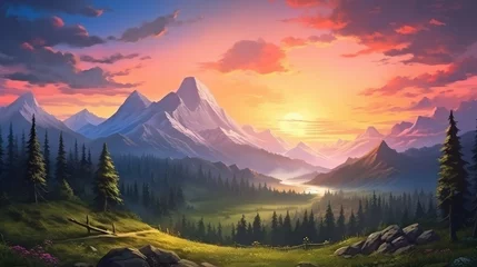 Photo sur Plexiglas Lavende sunset in the mountains