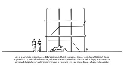 Obraz premium One line continuous of building structure. Minimalist style vector illustration in white background.