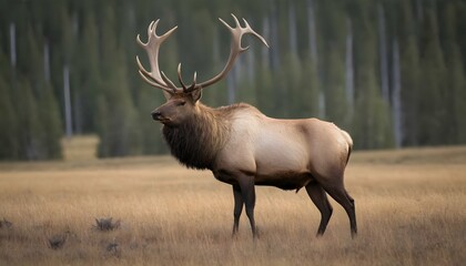 Naklejka na ściany i meble An Elk Bull With A Majestic Rack Of Antlers Stand Upscaled