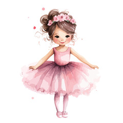 Cute girl ballerina clipart with watercolor clipart 