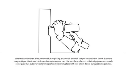 One line continuous of wood working contractor. Minimalist style vector illustration in white background.