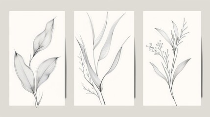 Plant art modern set. Abstract Plant Art design for print, cover, wallpaper. Minimalist and natural wall art. Modern illustration.