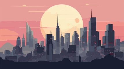 A cityscape engulfed in a perpetual twilight beneath - obrazy, fototapety, plakaty