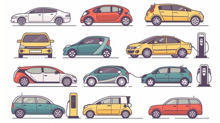 Various electric vehicles in flat design style. Modern illustration in minimal style.