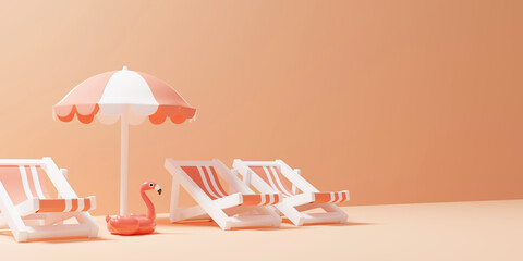 Summer banner concept design of inflatable flamingo 3D render - 762998968