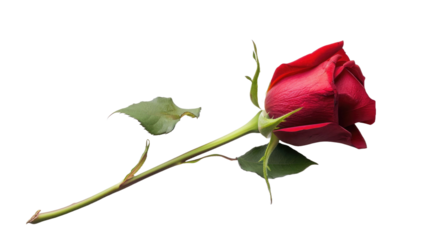one red rose bud on white isolated background