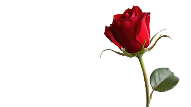 one red rose bud on white isolated background