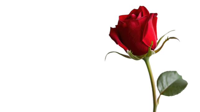 one red rose bud on white isolated background
