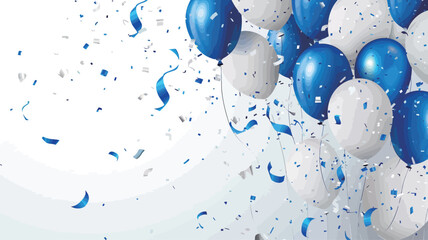 blue and white balloons with water drops on a white background