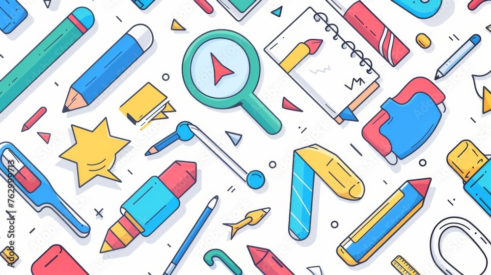 Poster Set of color review icons in a flat design style. Modern illustration based on a pattern background layout.