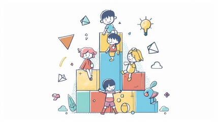 Fototapeta na wymiar An illustration of children playing in a huge block in a flat design style.