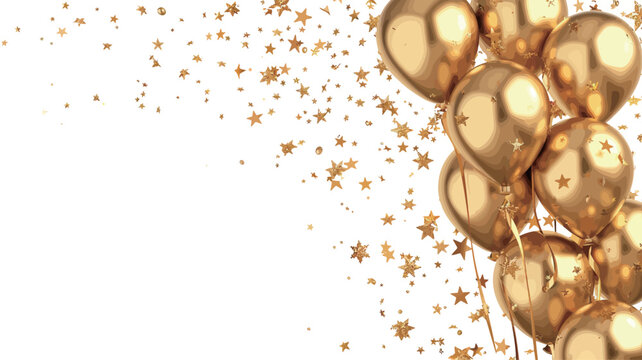 gold balloons with gold stars and a white background.