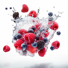 A refreshing mix of red raspberries and blackberries floating in cool water
