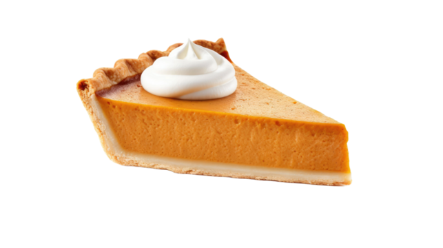 one slice of pumpkin pie isolated on a white background 