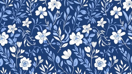 Floral modern pattern with two colors. Design for wallpaper, wrapping paper, background, fabric. Modern seamless pattern with decorative climbing flowers. - obrazy, fototapety, plakaty