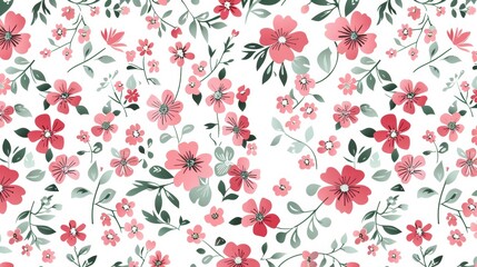 Printed with very small pink flowers in a quirky floral pattern. "Ditsy print". Motifs scattered randomly. Seamless modern texture. Elegant template for fashion prints.