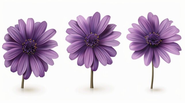 A realistic modern of three purple flowers