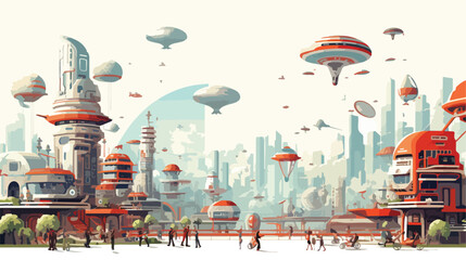 A futuristic megacity bustling with flying vehicles - obrazy, fototapety, plakaty