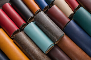 Assorted leather rolls showcasing a mix of textures and colors for a lively look.